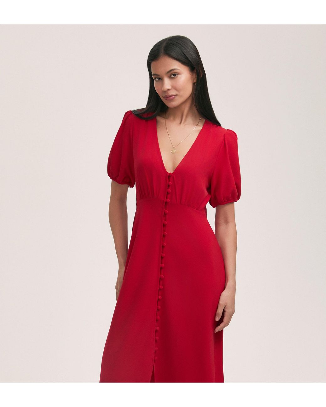 Finery London Red Robyn Crepe Midi Tea Dress
