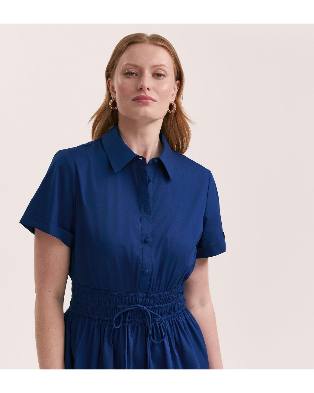 Finery London Blue Penny Cotton Midi Shirt Dress