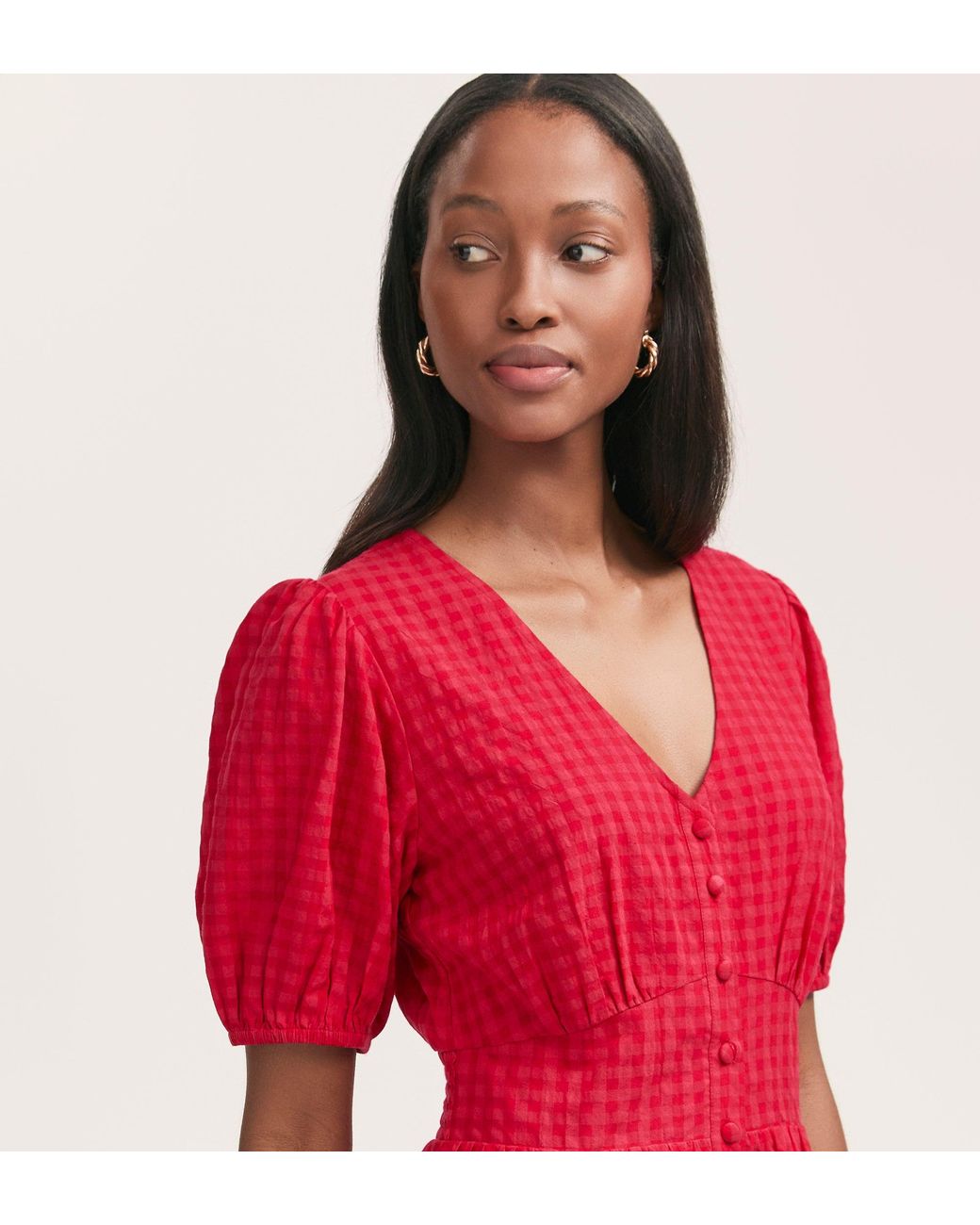 Finery London Red Addison Gingham Seersucker Midi Dress