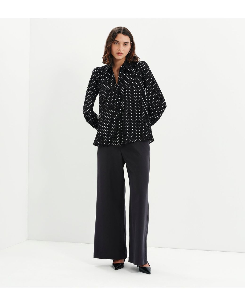 Finery London Black Melina Button Through Lightweight Yoke Blouse