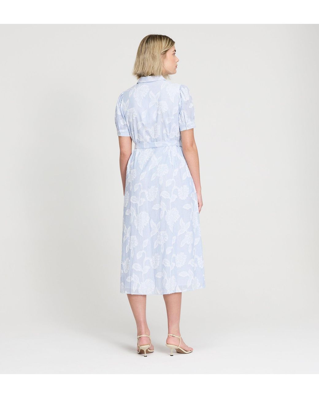 Finery London Blue Mariah Jacquard Stripe Cotton Midi Shirt Dress