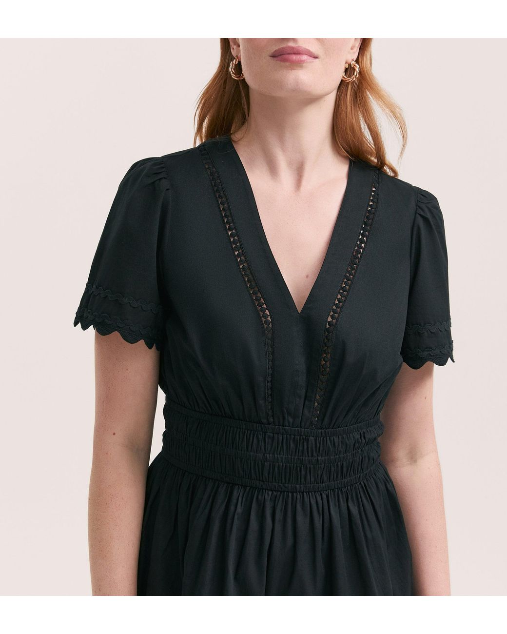 Finery London Black Reece Ric Rac Trim Cotton Short Dress