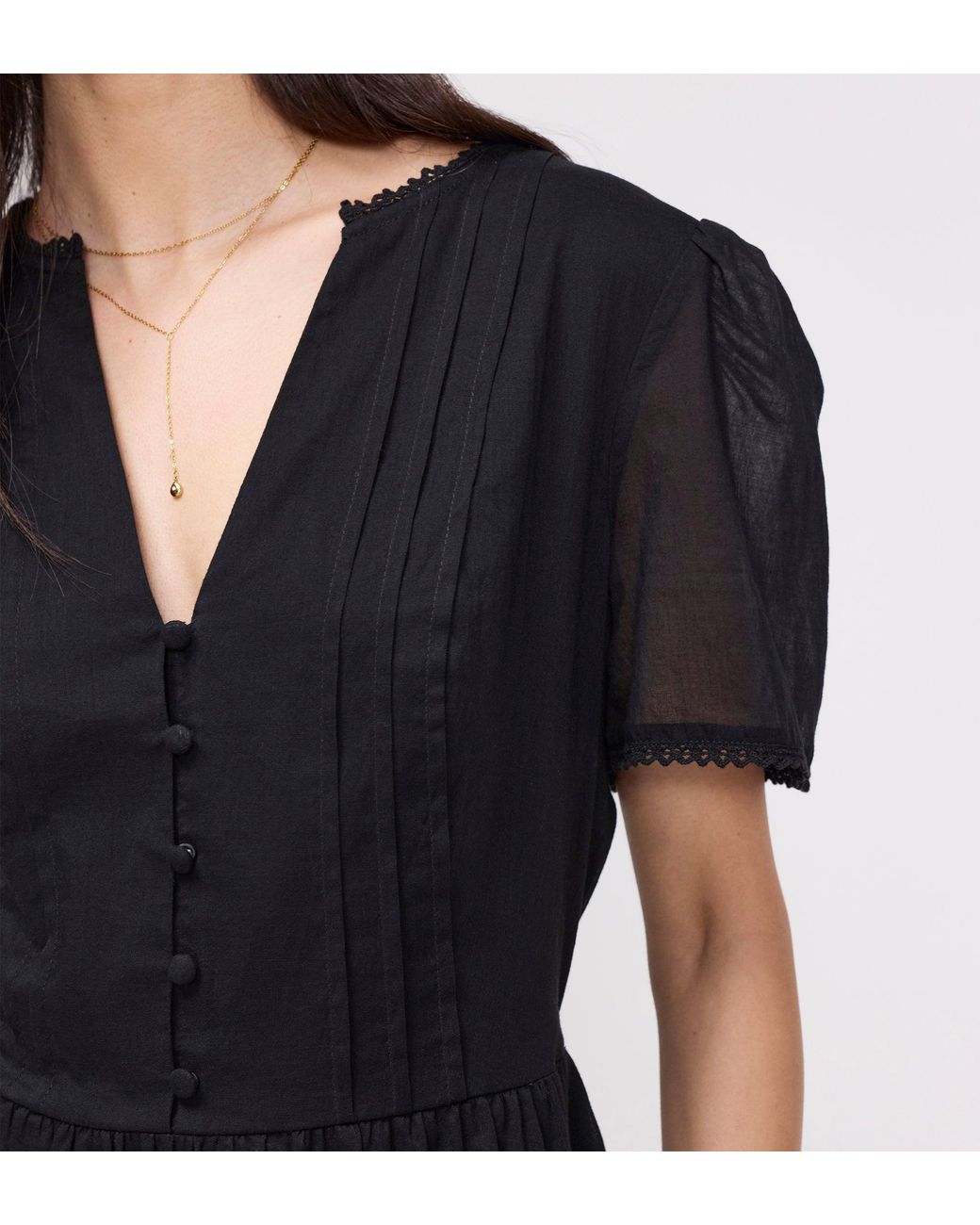 Finery London Black Dakota Cotton Lace Tiered Short Dress