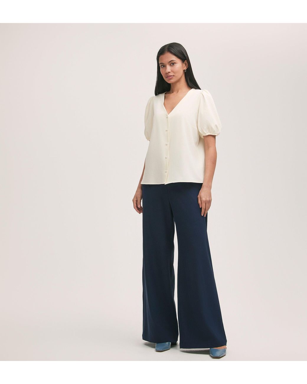 Finery London White Fleur Crepe Short Sleeve Button Up Blouse