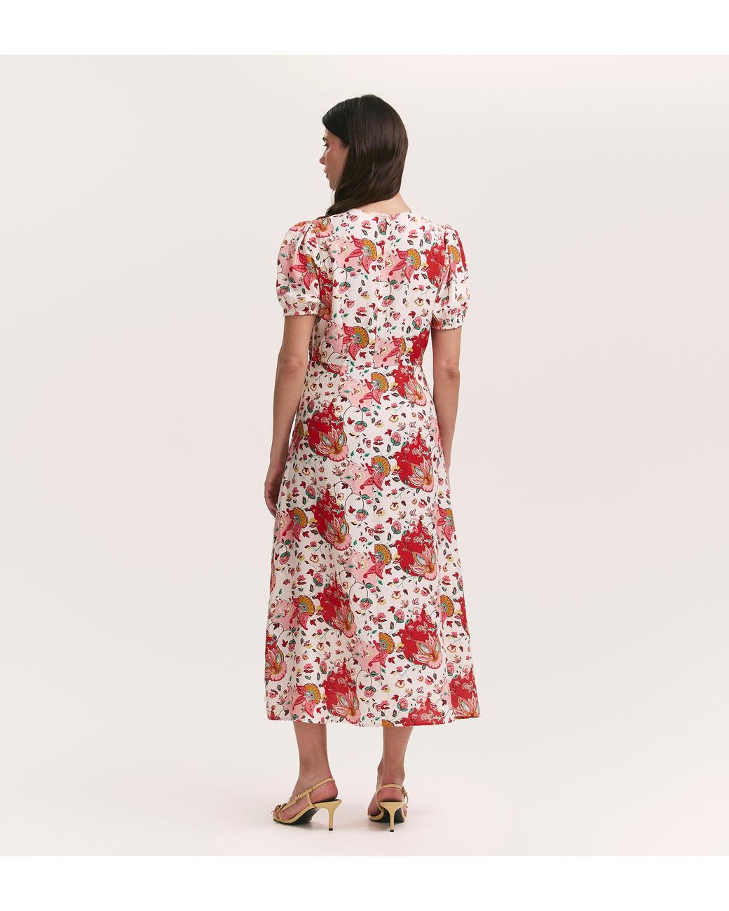 Finery London Red Lili Coral Floral Midi Tea Dress