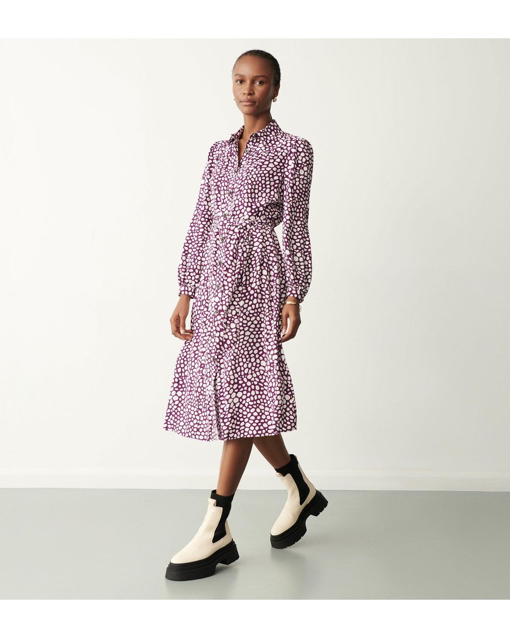 Finery London Pink Agrata Polka Dot Midi Dress