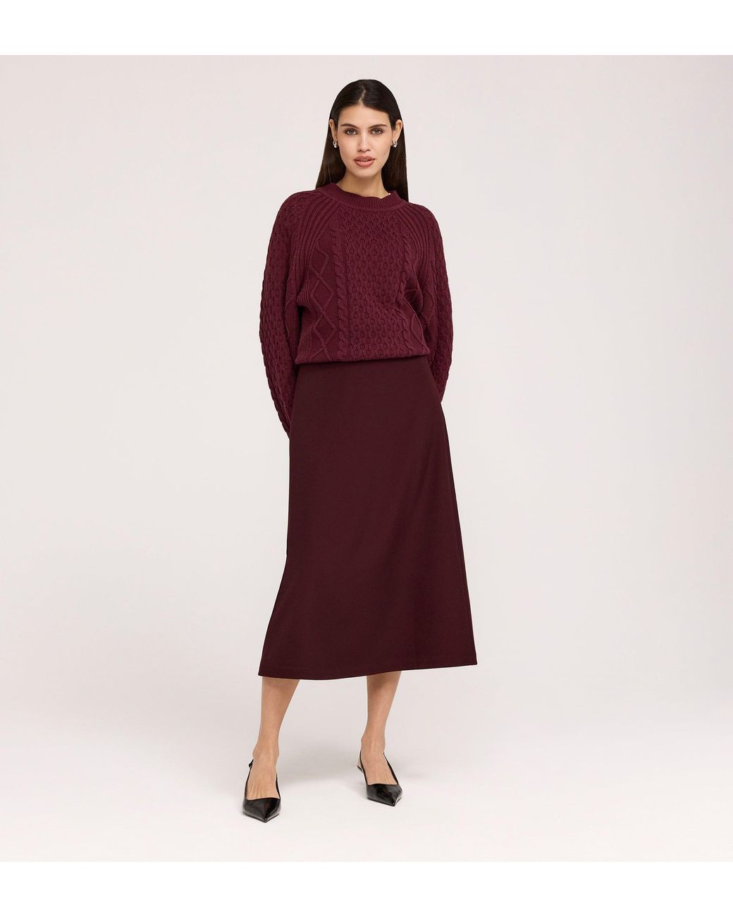 Finery London Red Ramona Gaberdine Twill Midi Skirt