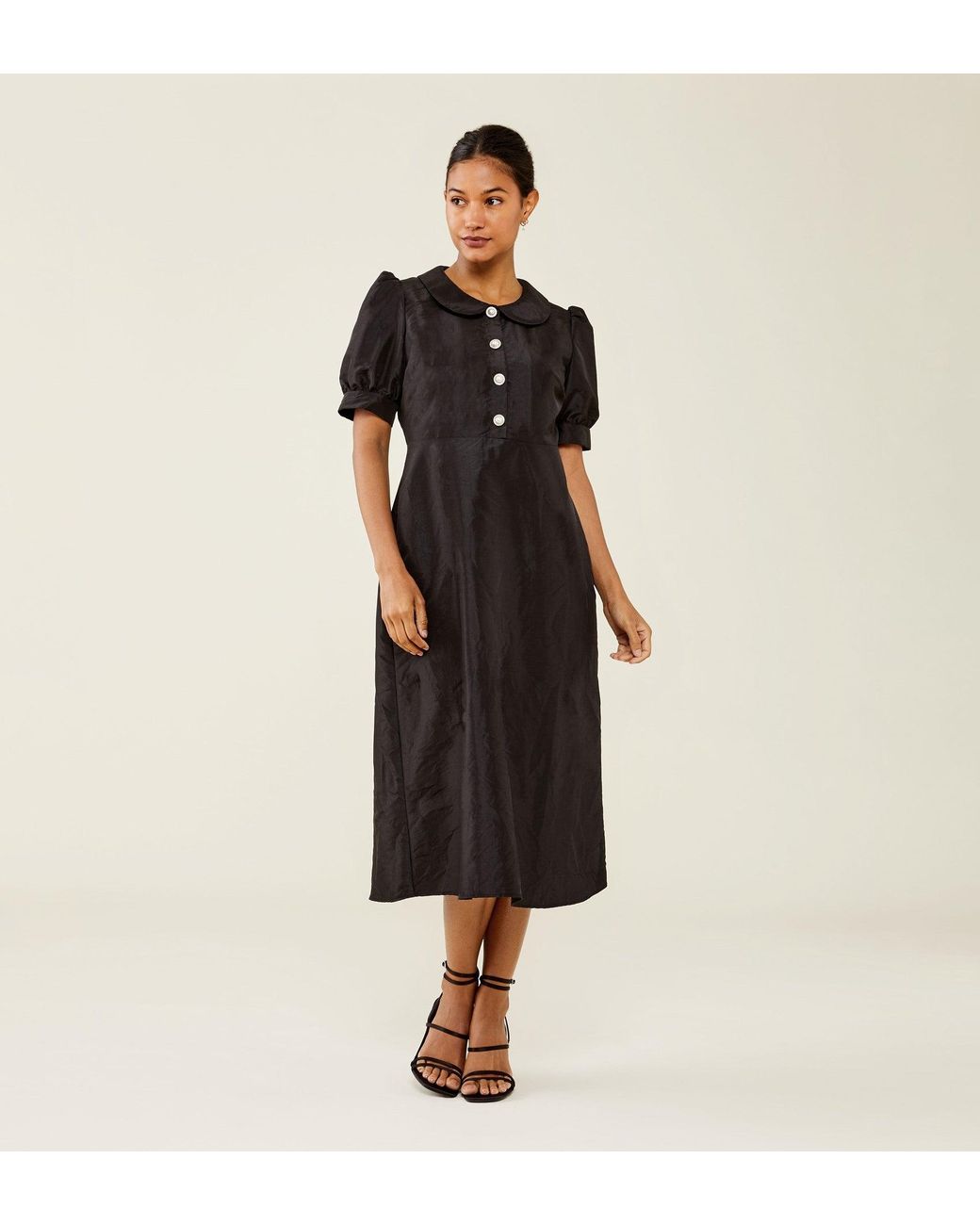 Finery London Black Eara Taffeta Midi Dress