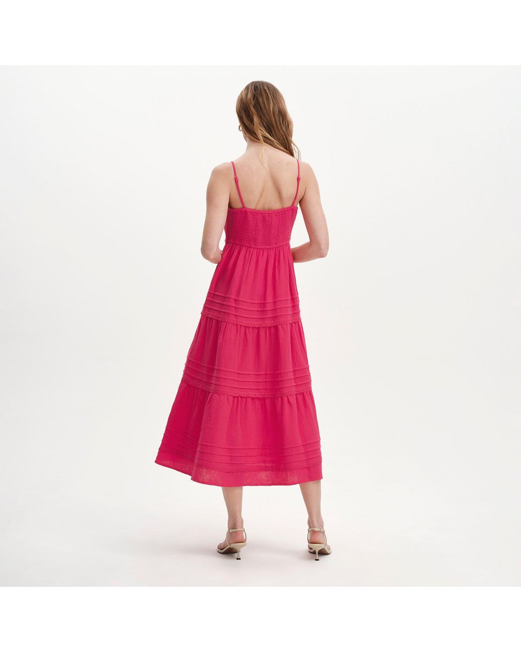 Finery London Hazel Cotton Lace Trim Tiered Midi Dress