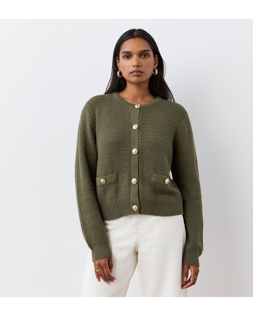 Finery London Green Saskia Button Up Cotton Cardigan