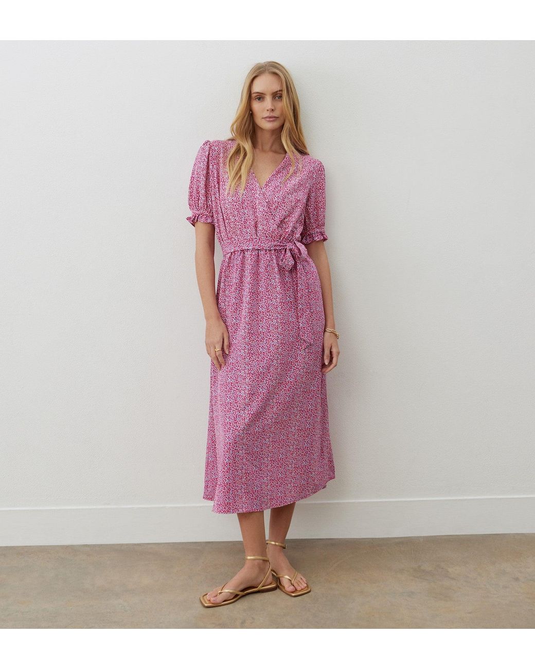 Finery London Pink Everleigh Crepe Midi Dress