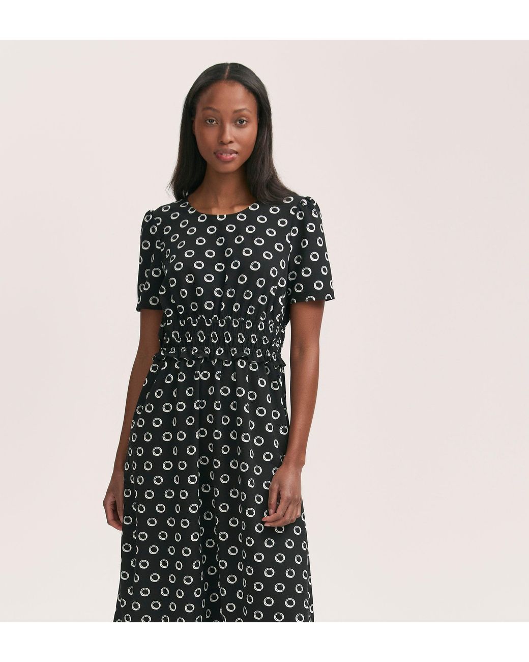 Finery London Black Irini Polka Dot Crepe Midi Dress