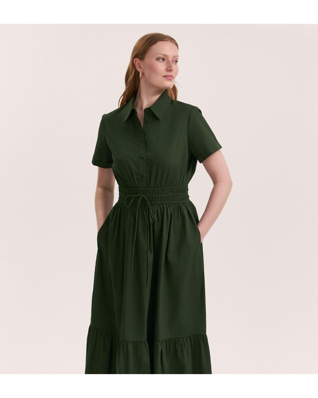 Finery London Green Penny Cotton Midi Shirt Dress
