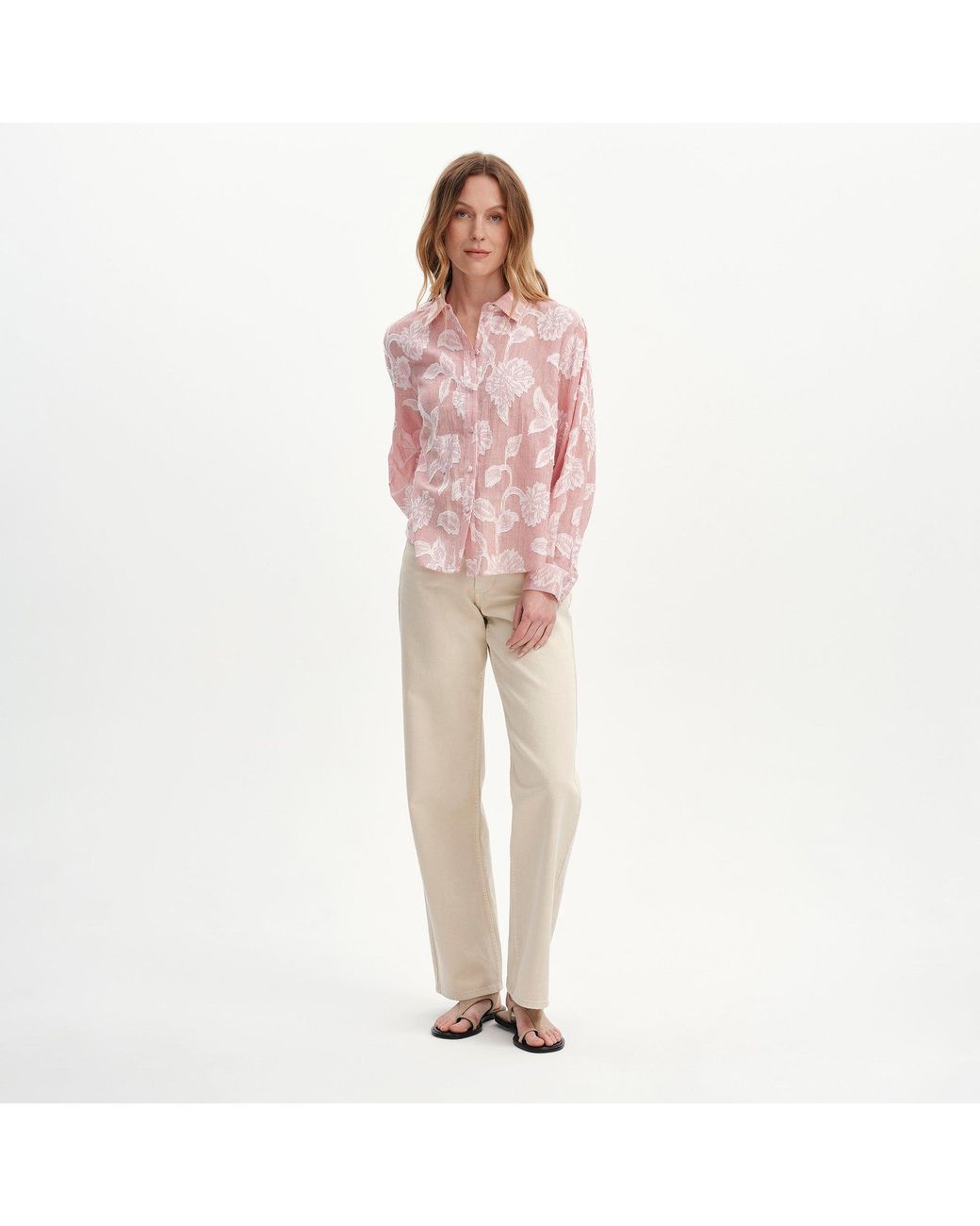 Finery London Pink Heidi Jacquard Stripe Long Sleeve Shirt