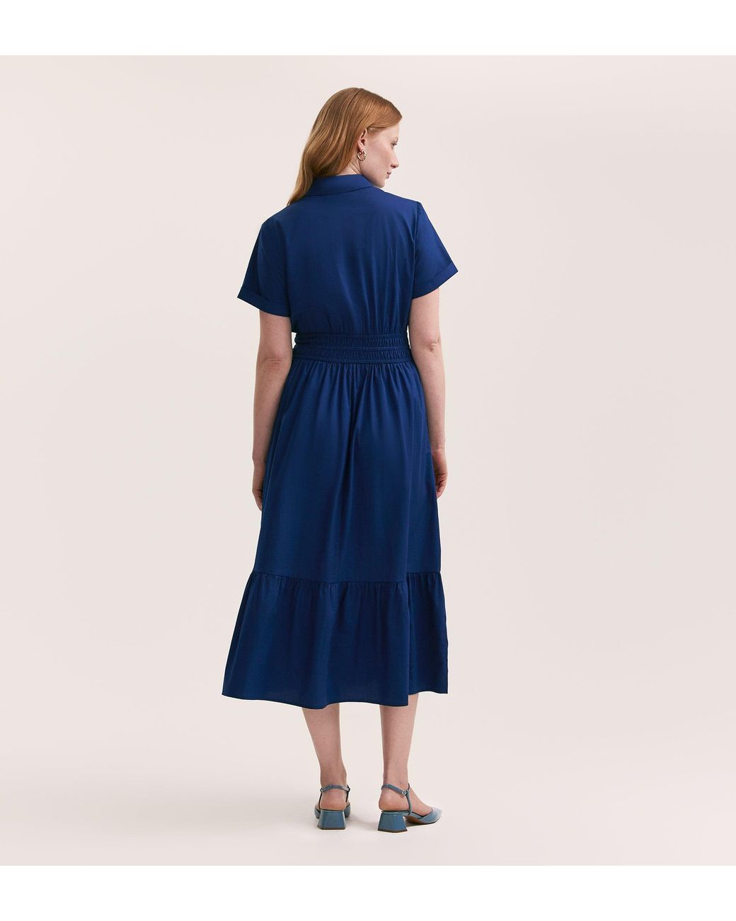 Finery London Blue Penny Cotton Midi Shirt Dress