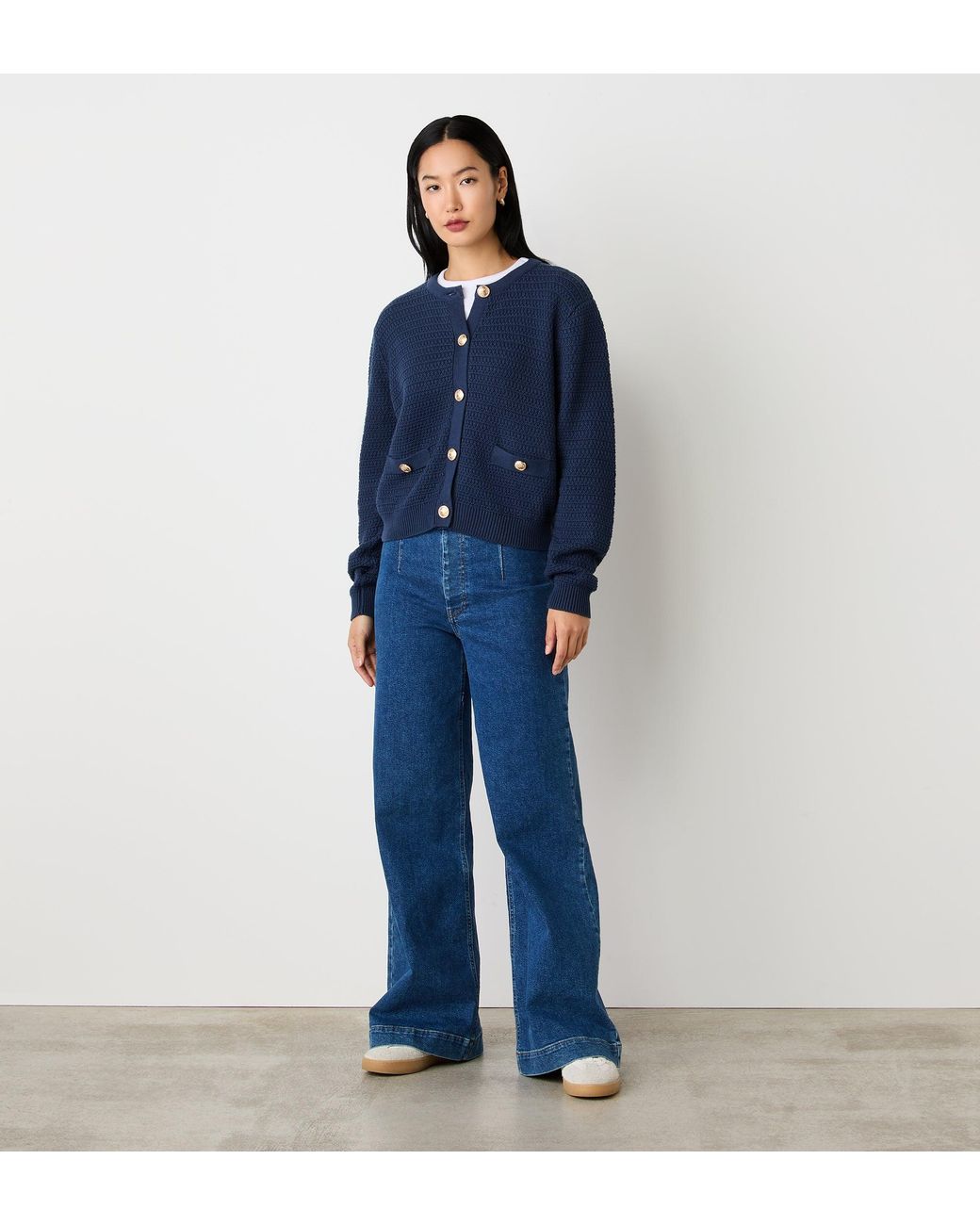 Finery London Blue Saskia Button Up Cotton Cardigan