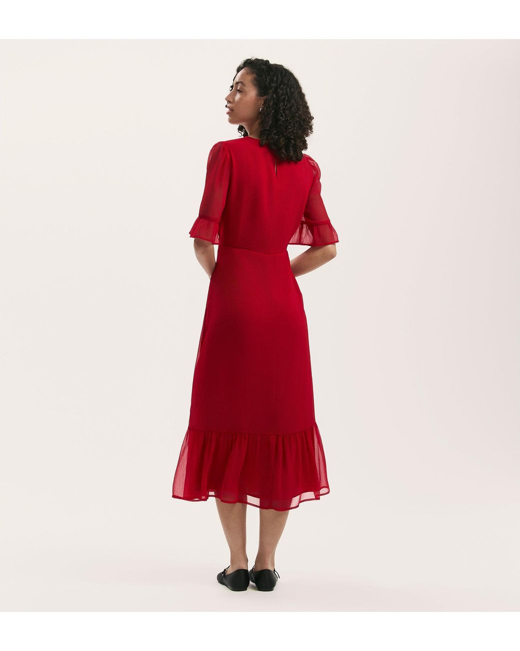 Finery London Red Jennifer Chiffon Midi Dress