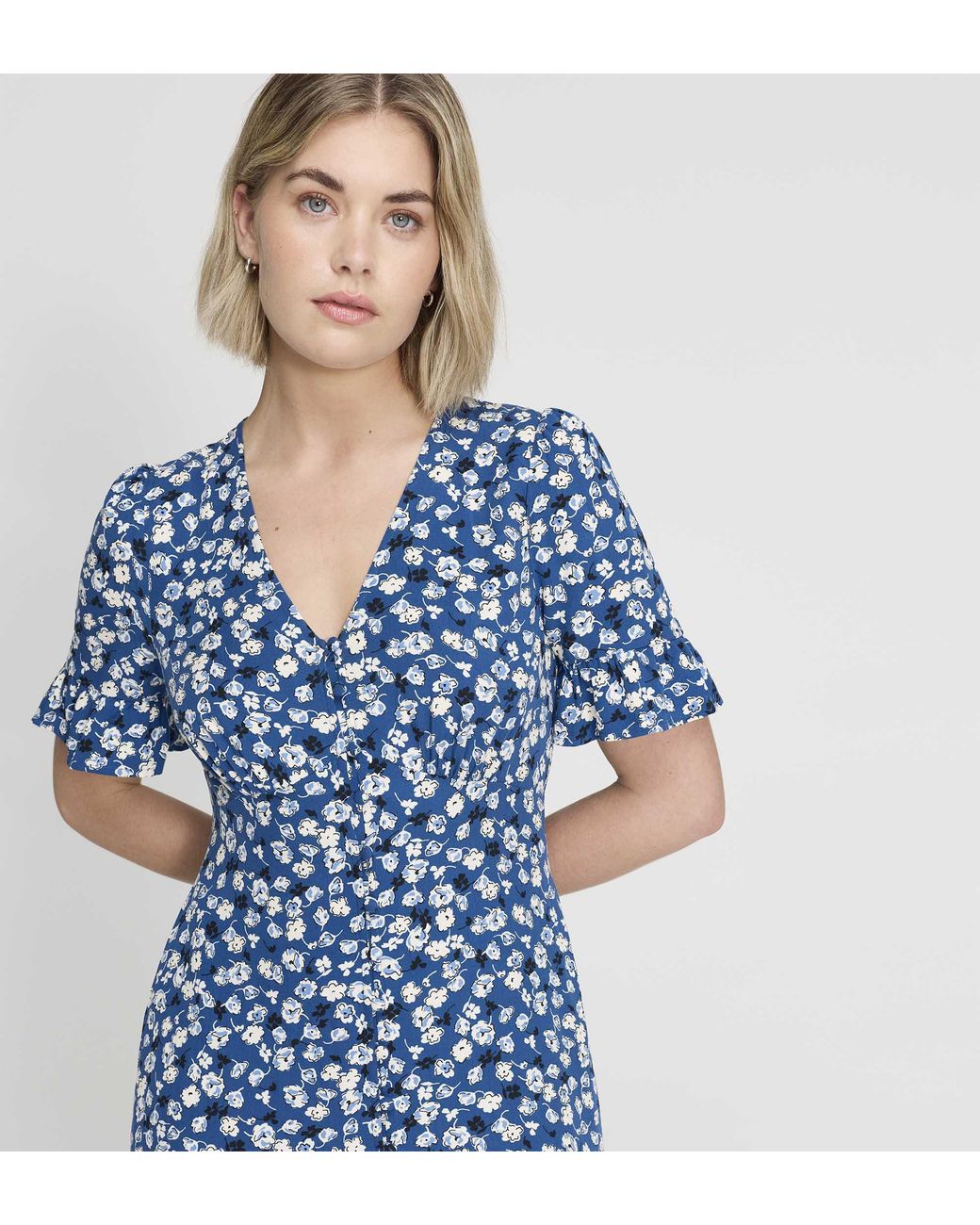 Finery London Blue Sinead Tiered Midi Dress