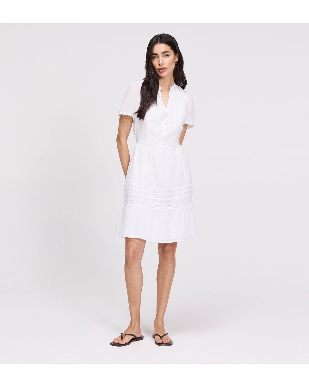 Finery London White Dakota Cotton Lace Tiered Short Dress