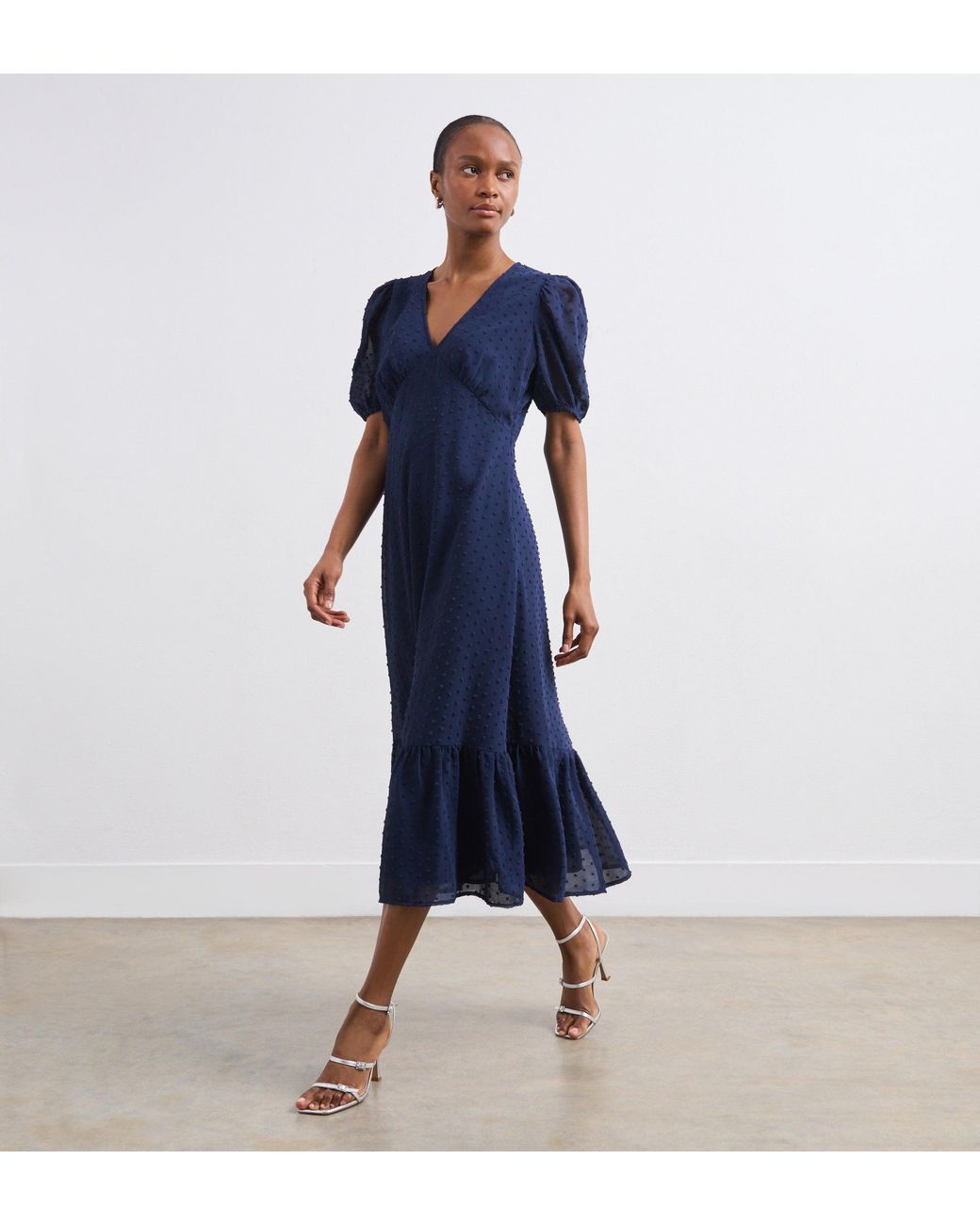 Finery London Blue Loretta Georgette Midi Dress