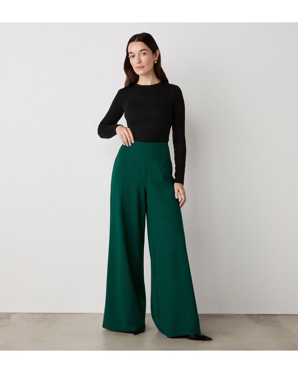 Finery London Green Matilda Ponte Jersey Wide Leg Trousers