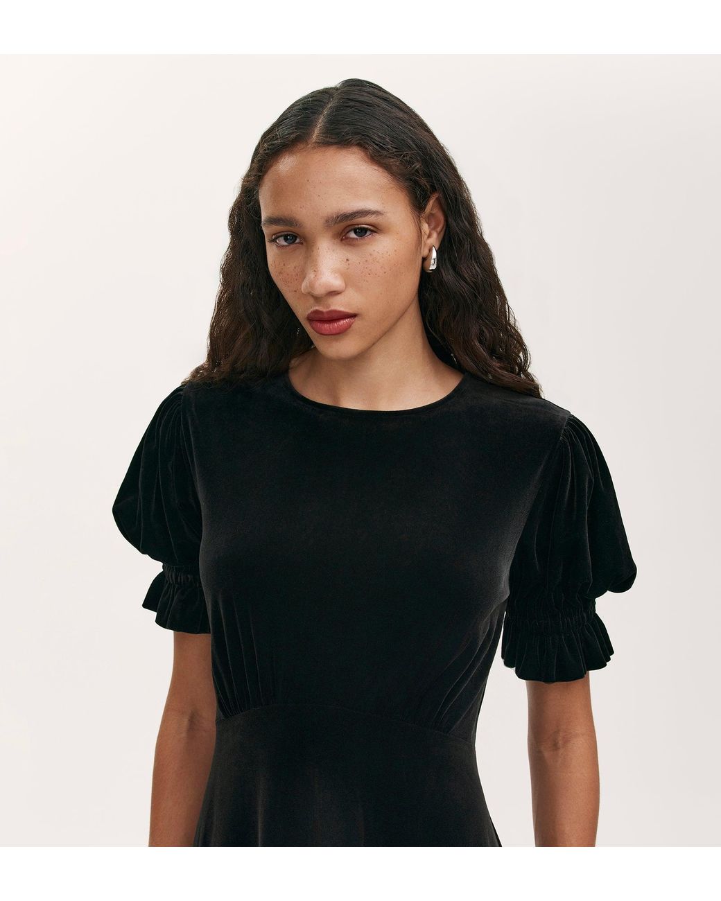 Finery London Black Mela Velvet Midi Tea Dress