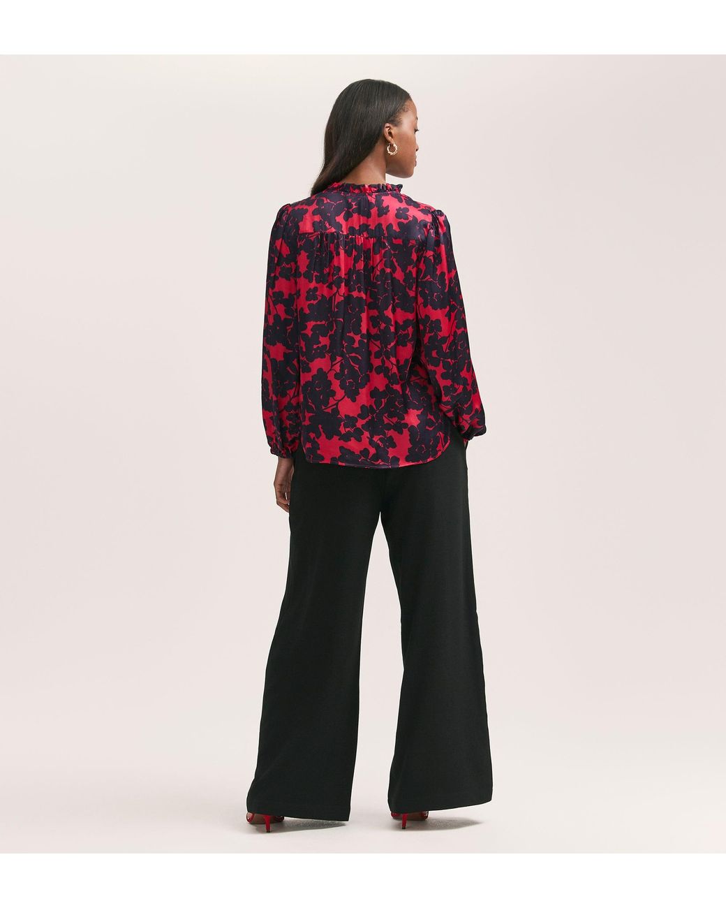 Finery London Red Kiya Crepe Long Sleeve Blouse