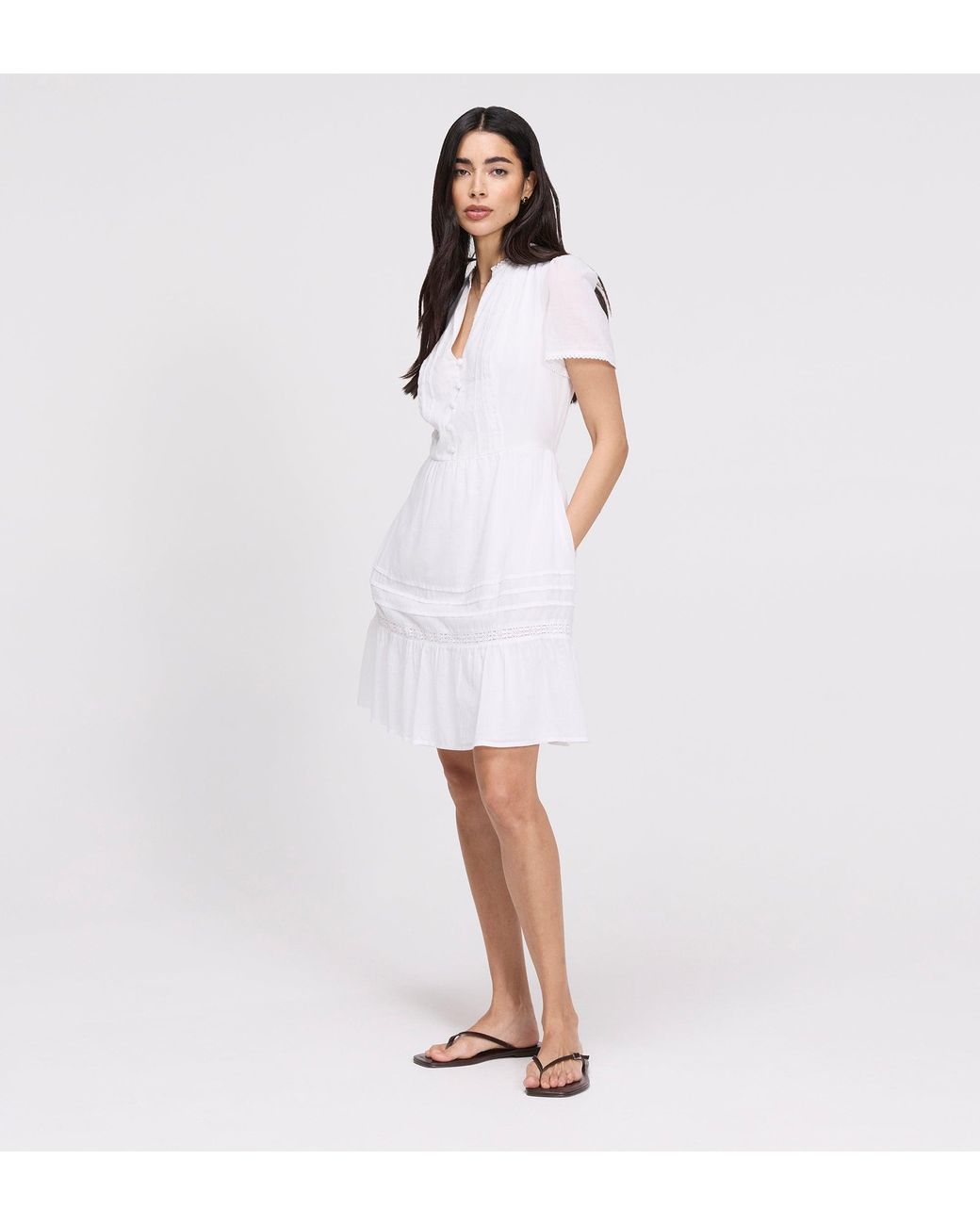 Finery London White Dakota Cotton Lace Tiered Short Dress