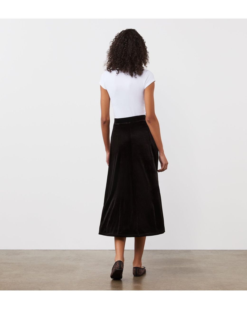 Finery London Black Ruth Velvet Midi Skirt