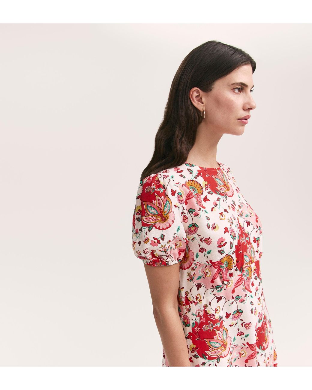 Finery London Red Lili Coral Floral Midi Tea Dress