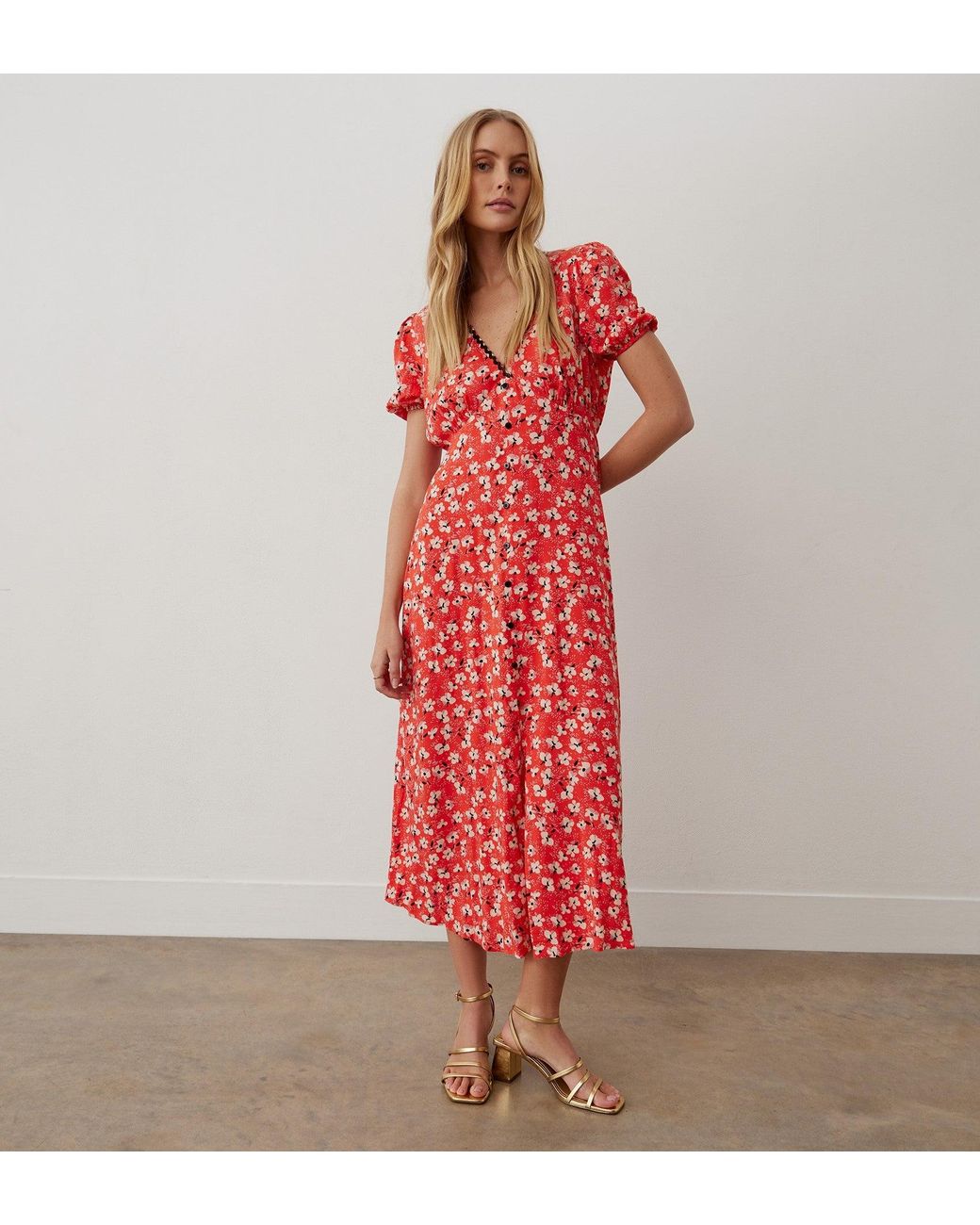 Finery London Red Melony Midi Dress