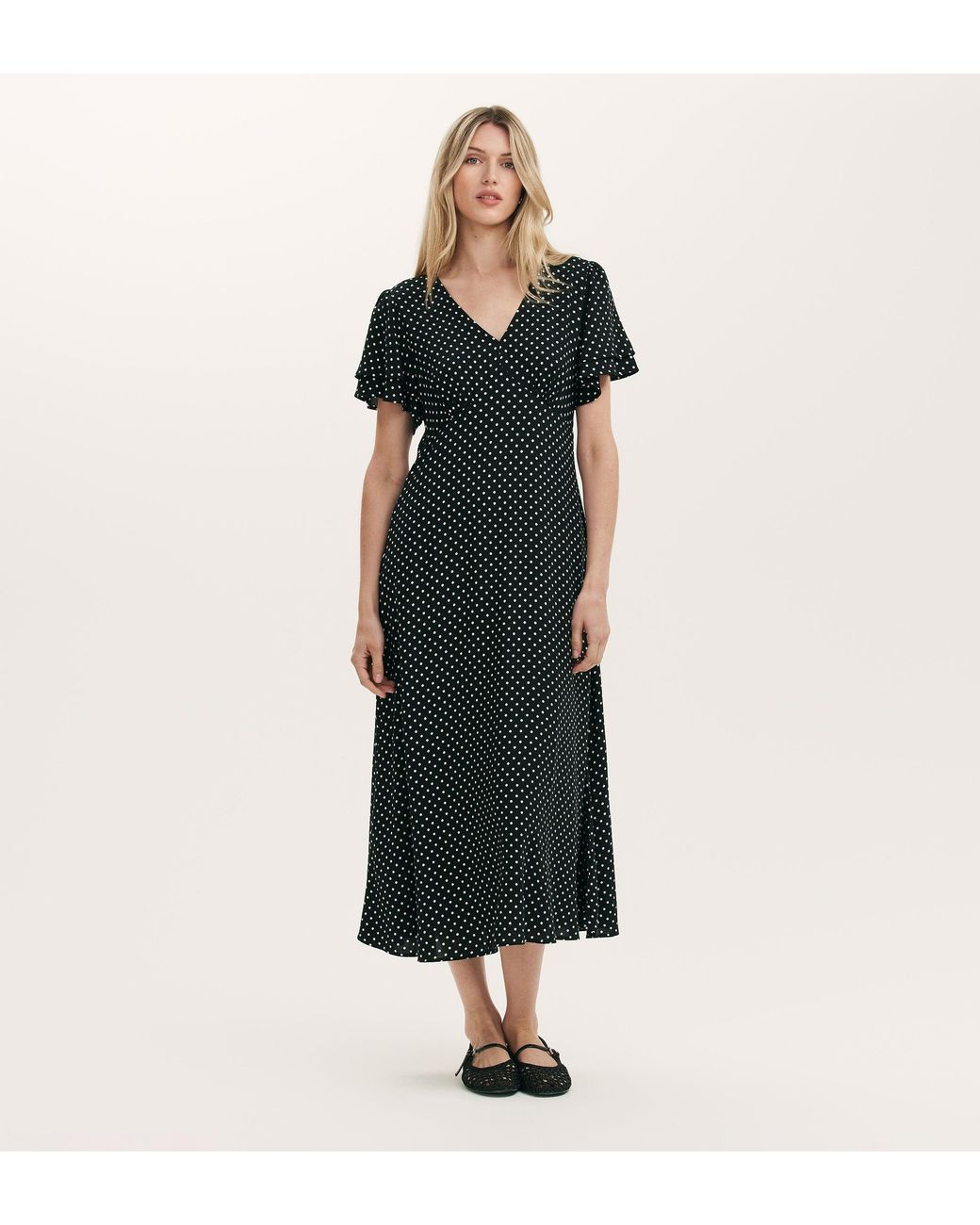 Finery London Black Saskia Polka Dot Midi Tea Dress