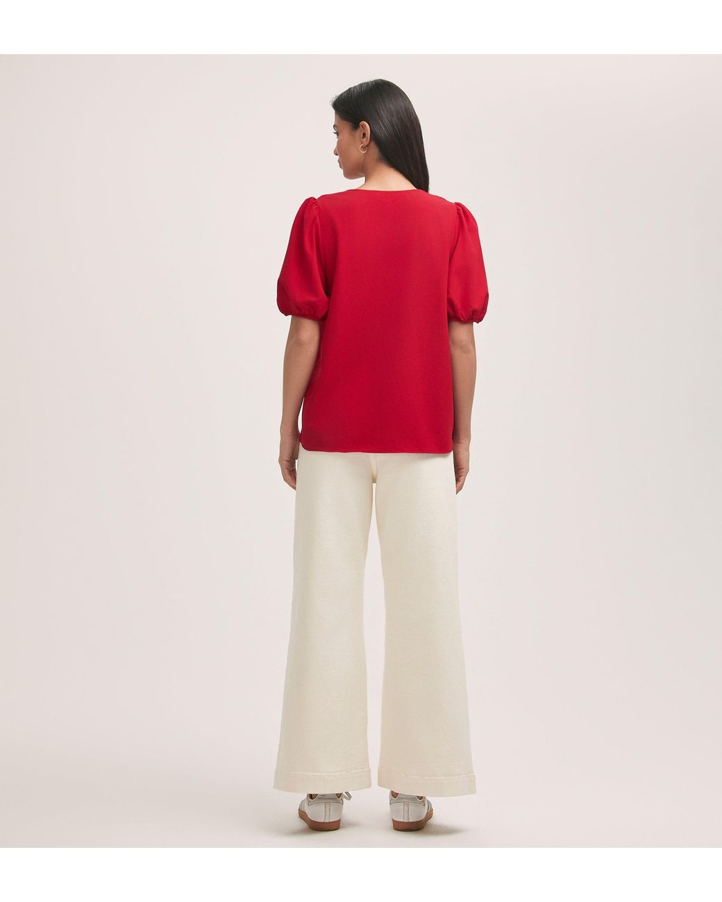 Finery London Red Fleur Crepe Short Sleeve Button Up Blouse