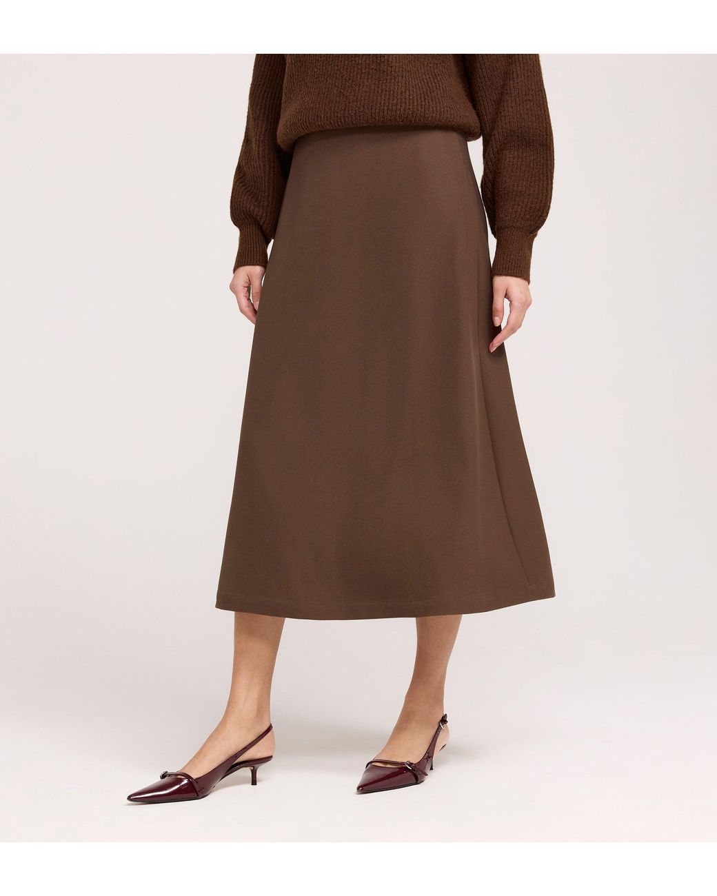 Finery London Brown Ramona Gaberdine Twill Midi Skirt