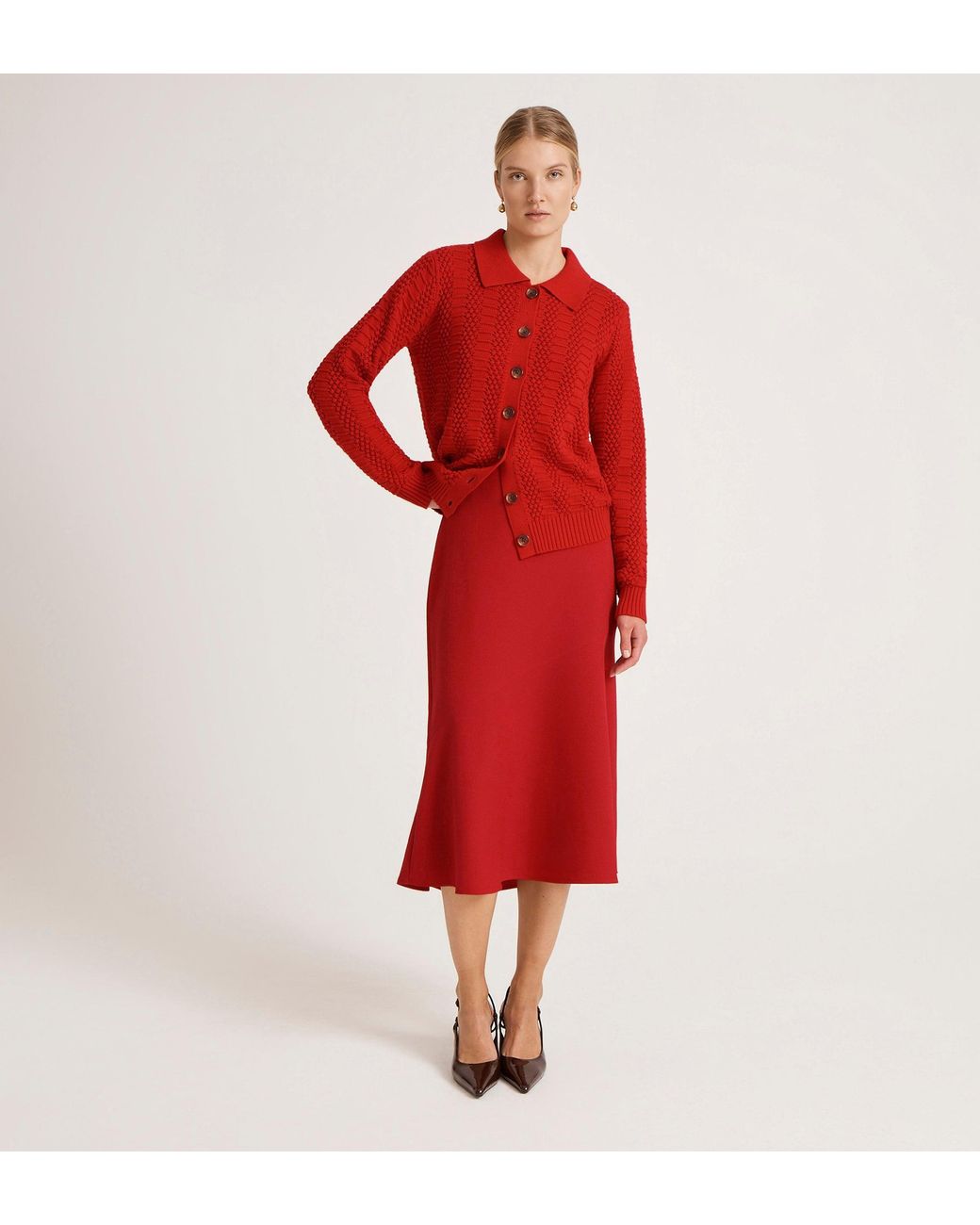Finery London Red Gracie Rich Crepe Midi Skirt