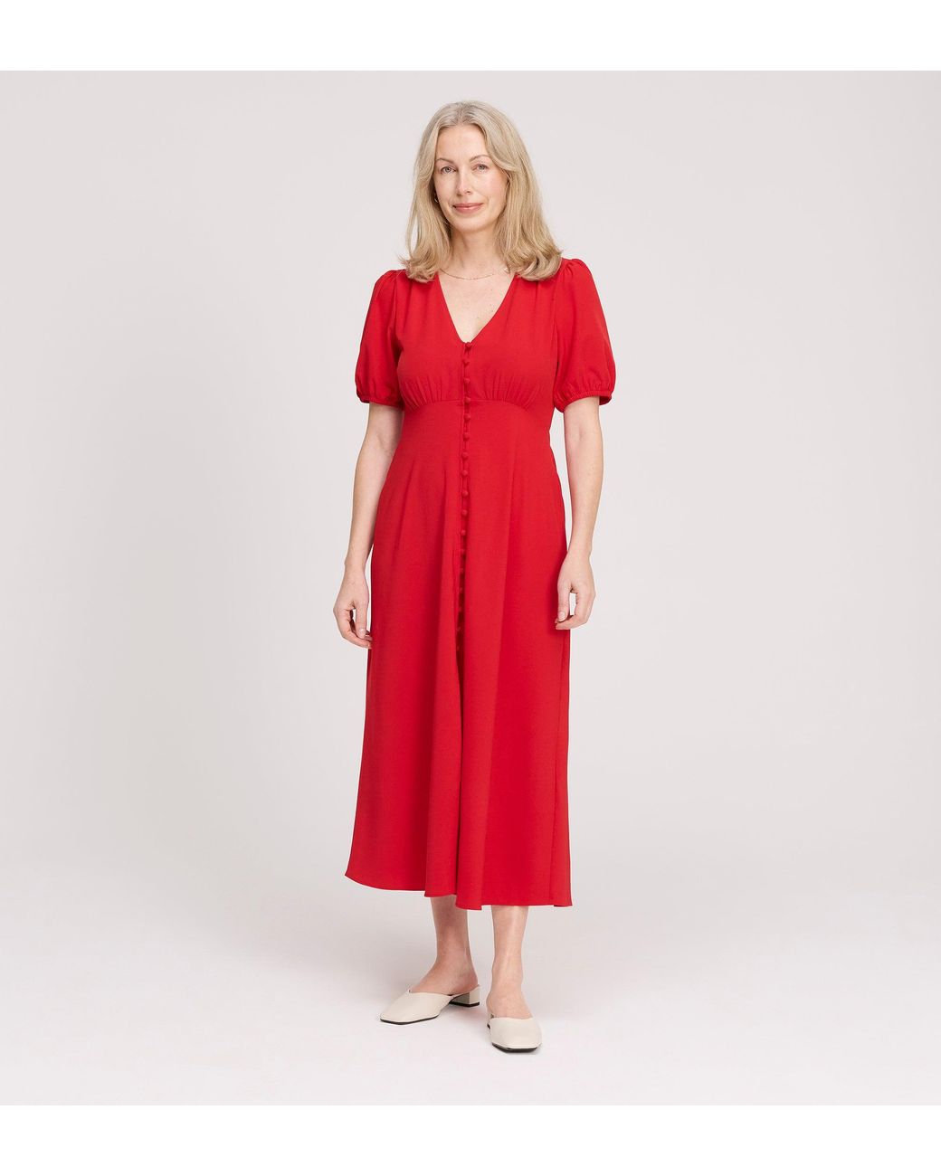 Finery London Red Robyn Button Through Midi Dress
