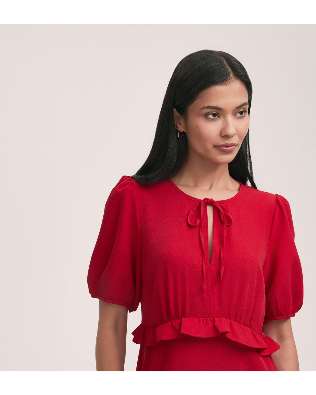 Finery London Red Anika Crepe Midi Tea Dress