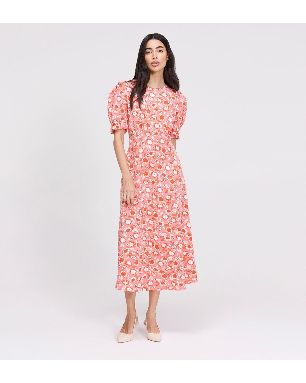 Finery London Pink Mela Midi Tea Dress