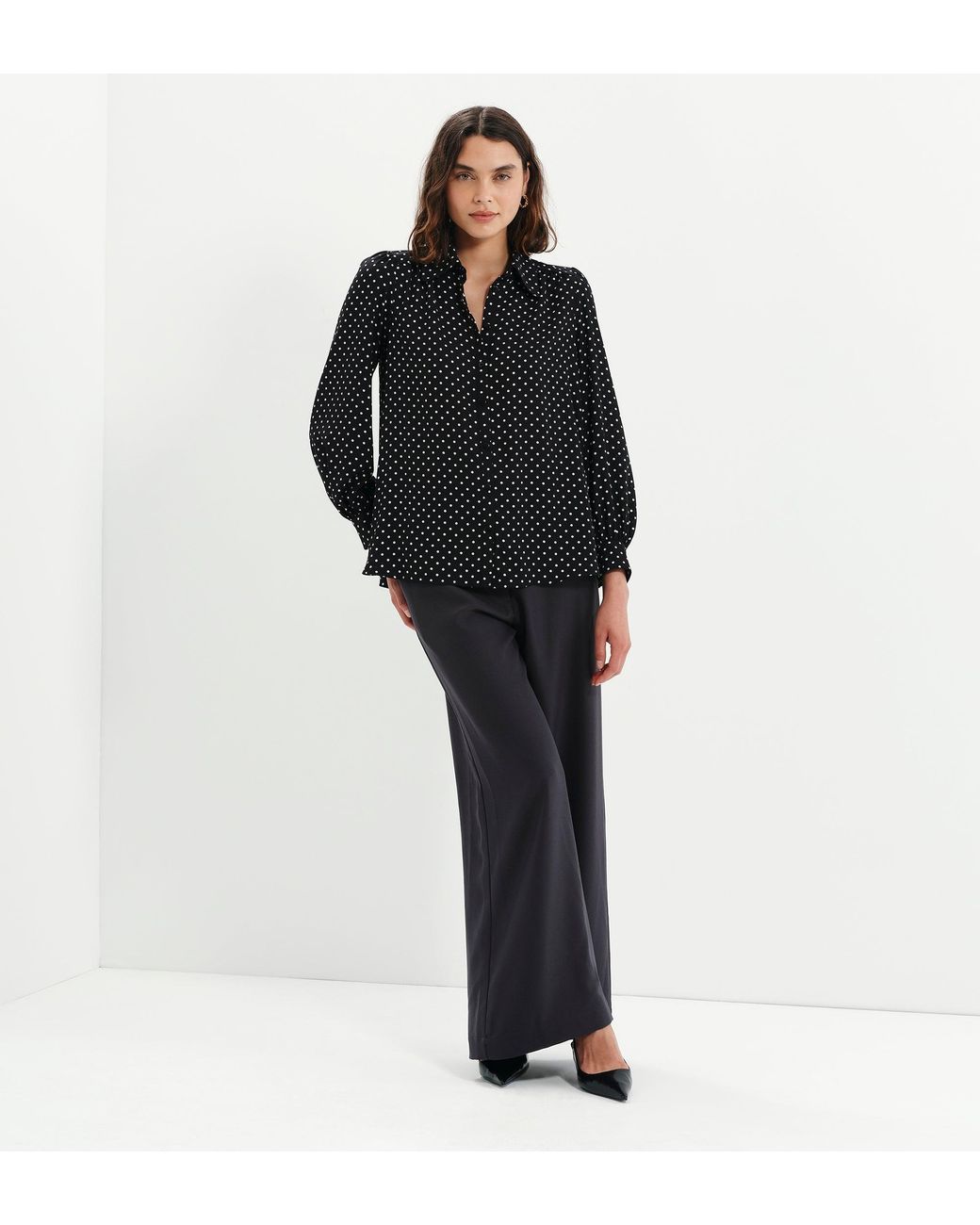 Finery London Black Melina Button Through Lightweight Yoke Blouse