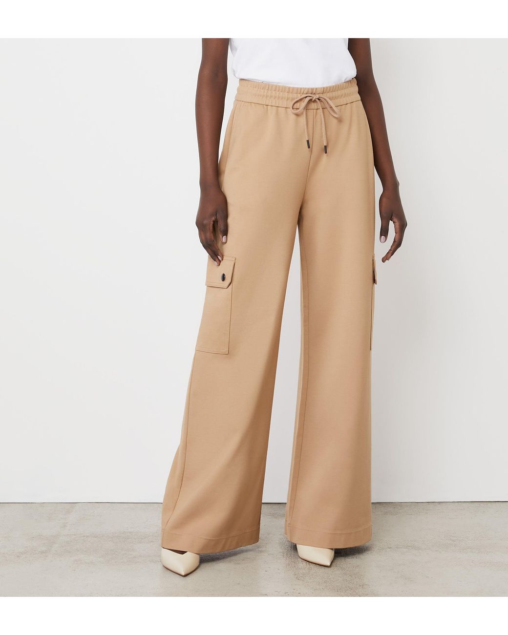 Finery London Natural Deliah Ponte Jersey Cargo High Waisted Trousers