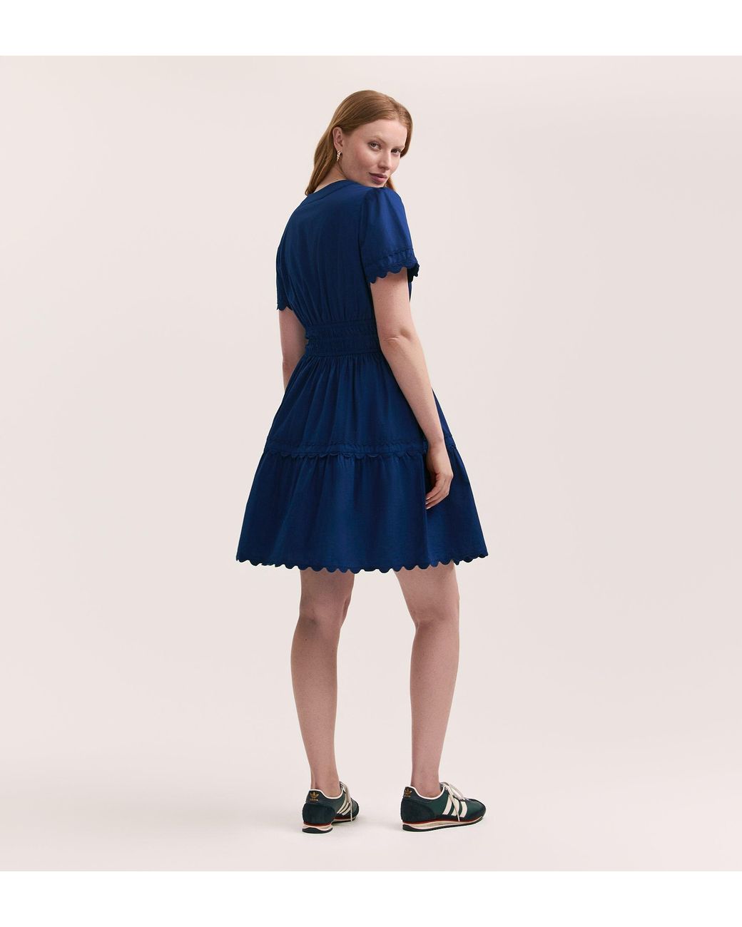 Finery London Blue Reece Ric Rac Trim Cotton Short Dress