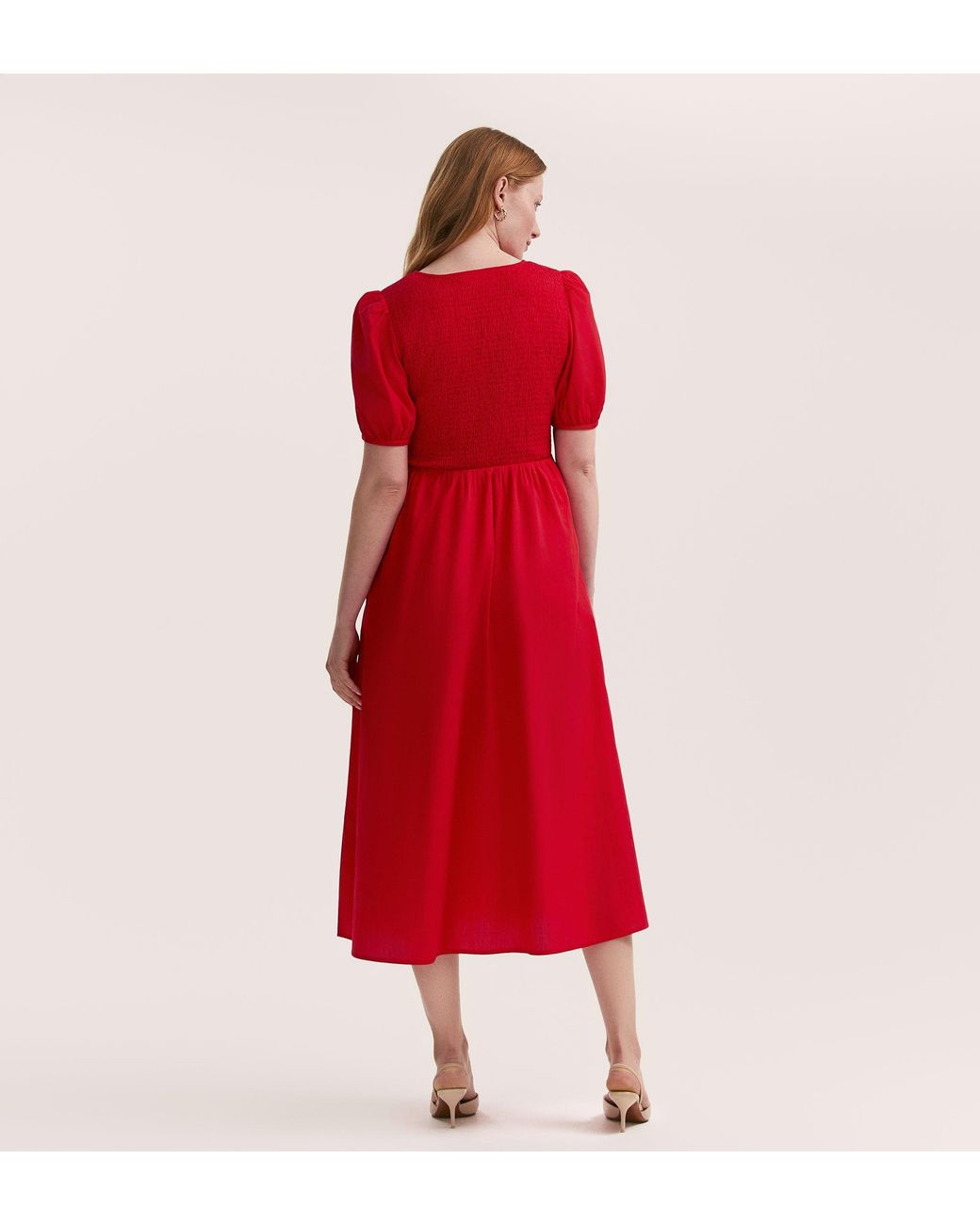 Finery London Red Jamilla Cotton Midi Dress