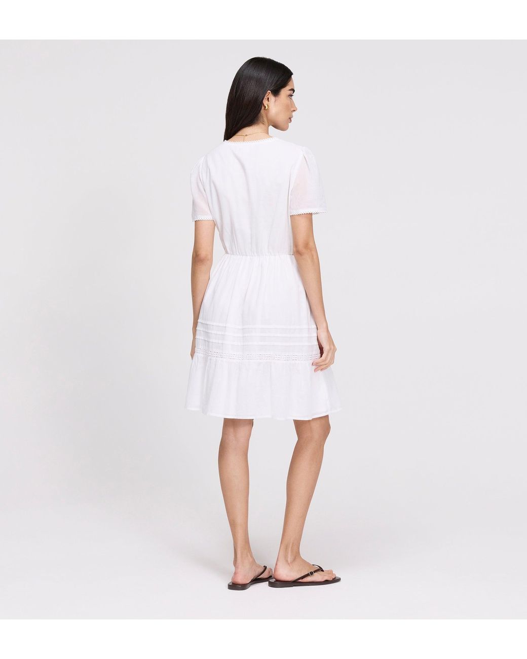 Finery London White Dakota Cotton Lace Tiered Short Dress