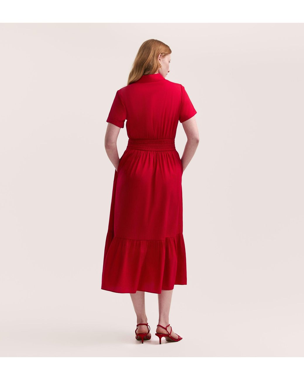 Finery London Red Penny Cotton Midi Shirt Dress