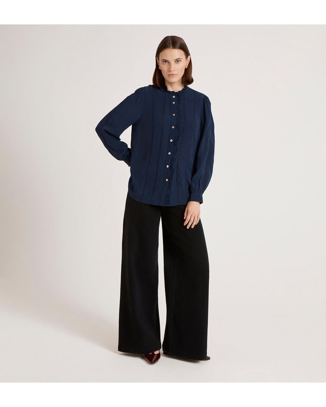 Finery London Blue Flora Crepe Blouse