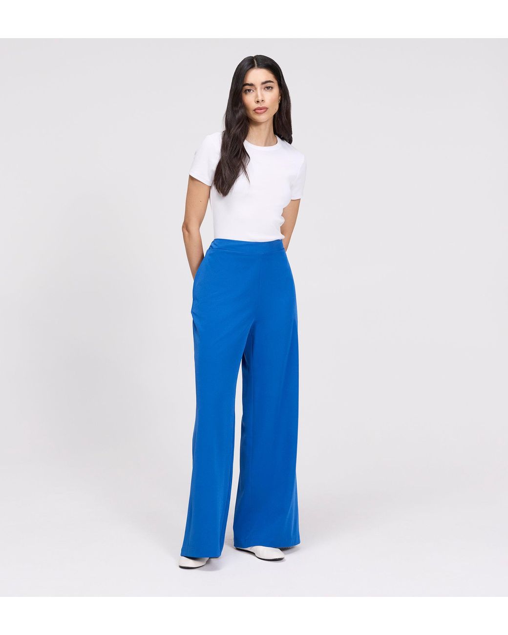 Finery London Blue Apollo Wide Leg Tailored Trousers
