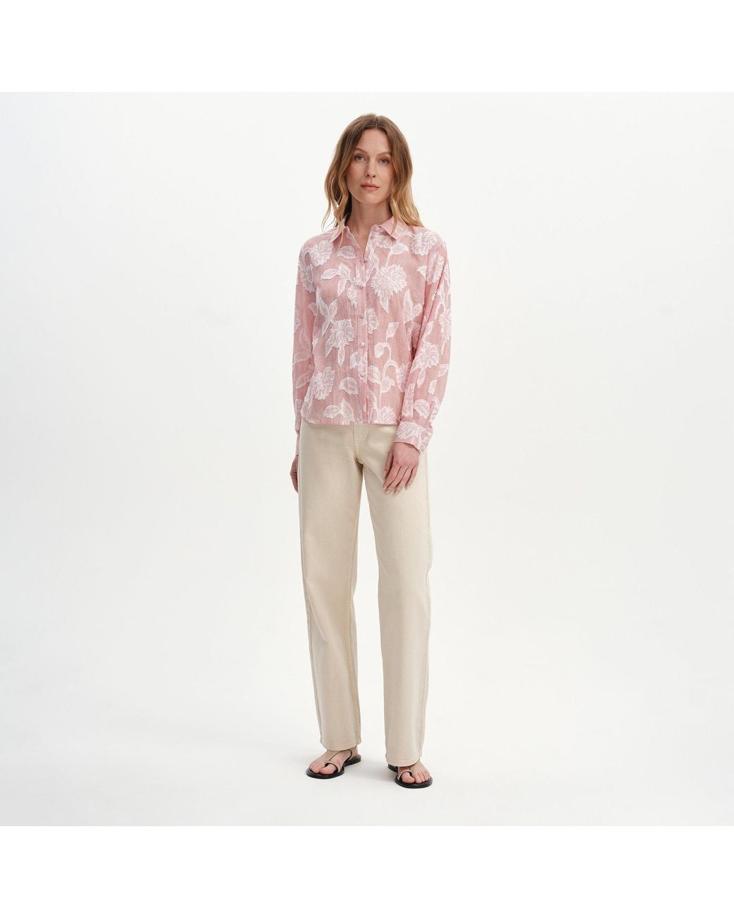 Finery London Pink Heidi Jacquard Stripe Long Sleeve Shirt