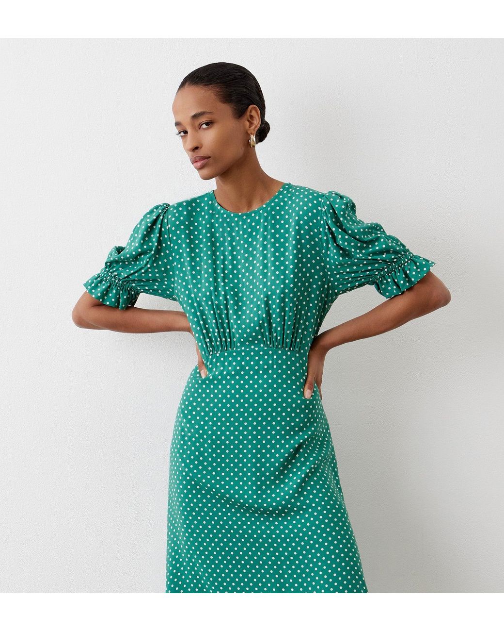 Finery London Green Mela Polka Dot Midi Dress