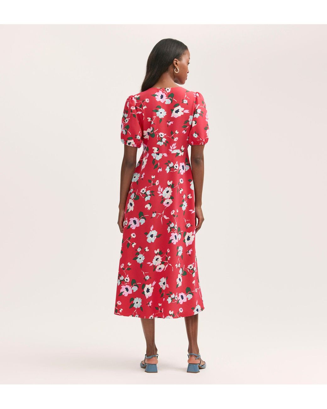 Finery London Red Robyn Crepe Midi Tea Dress