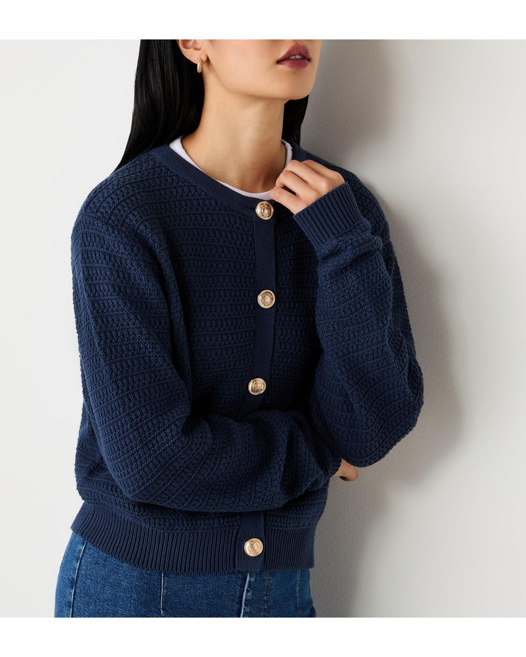 Finery London Blue Saskia Button Up Cotton Cardigan